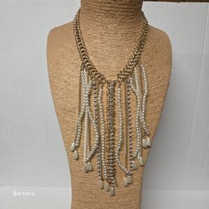 Faux Pearl and Rhinestone Drop Necklace